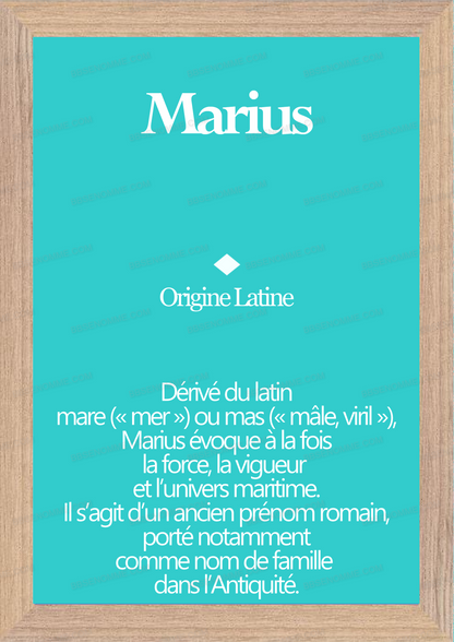 Tableau Prénom Marius Personnalisé - Origine et Signification