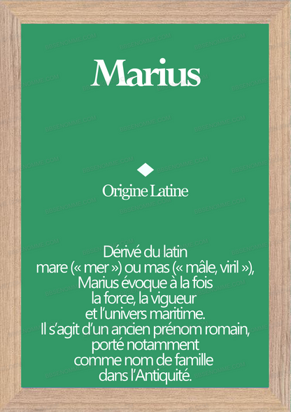 Tableau Prénom Marius Personnalisé - Origine et Signification