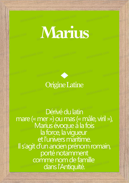Tableau Prénom Marius Personnalisé - Origine et Signification