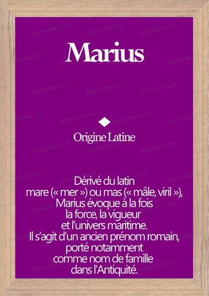 Tableau Prénom Marius Personnalisé - Origine et Signification