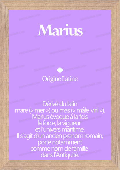 Tableau Prénom Marius Personnalisé - Origine et Signification