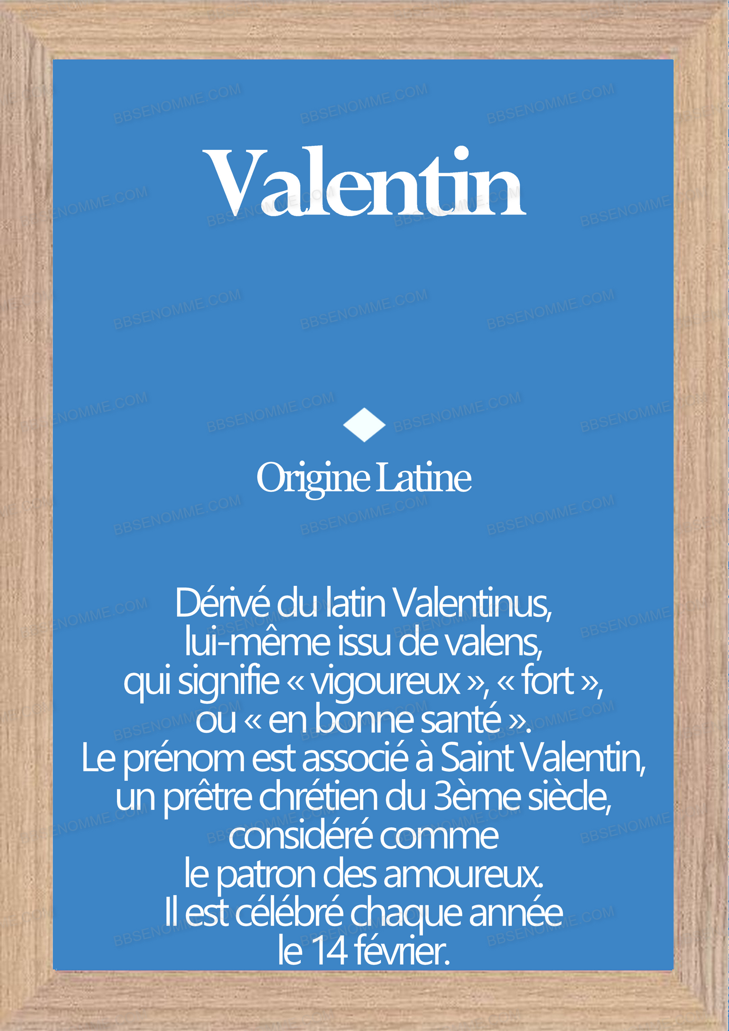 Tableau Prénom Valentin Personnalisé - Origine et Signification