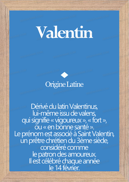 Tableau Prénom Valentin Personnalisé - Origine et Signification