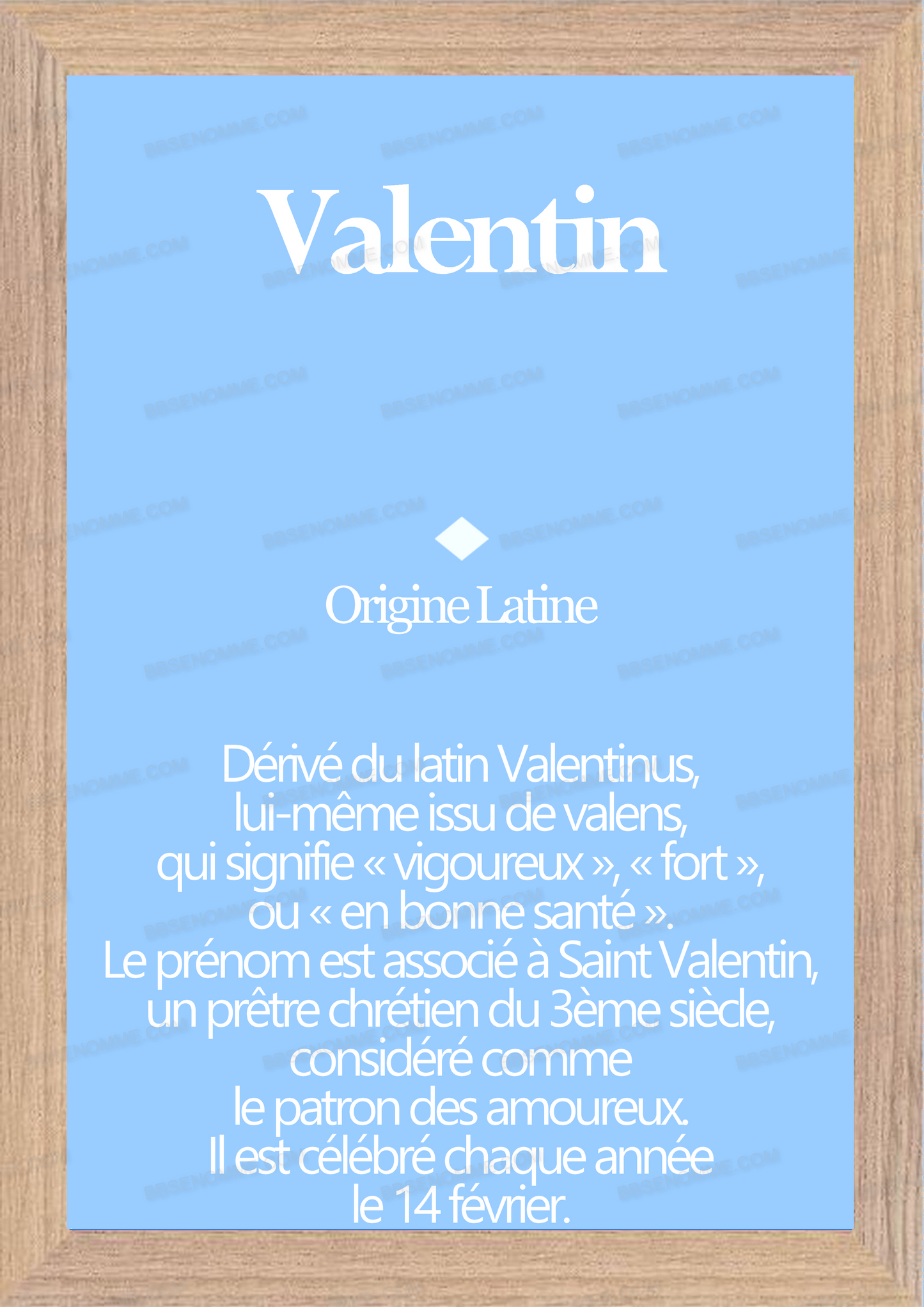 Tableau Prénom Valentin Personnalisé - Origine et Signification