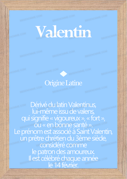 Tableau Prénom Valentin Personnalisé - Origine et Signification