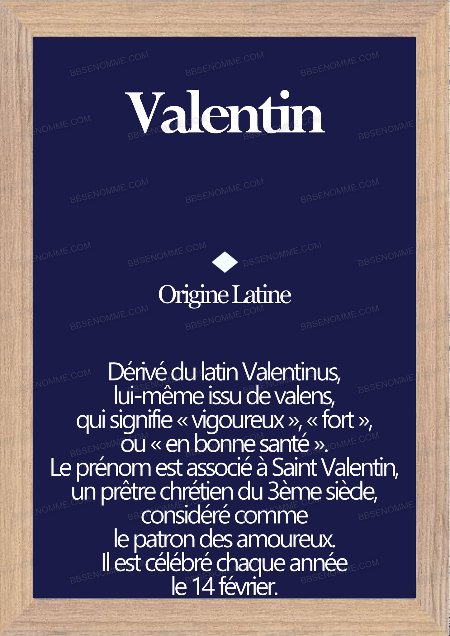 Tableau Prénom Valentin Personnalisé - Origine et Signification