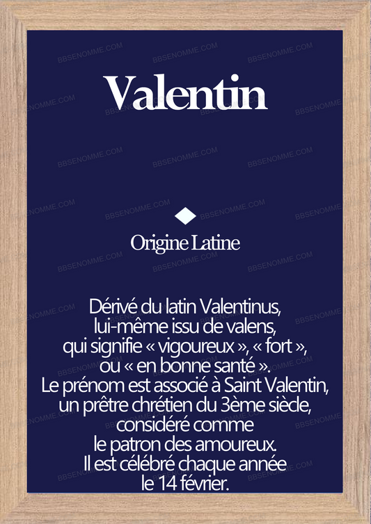 Tableau Prénom Valentin Personnalisé - Origine et Signification