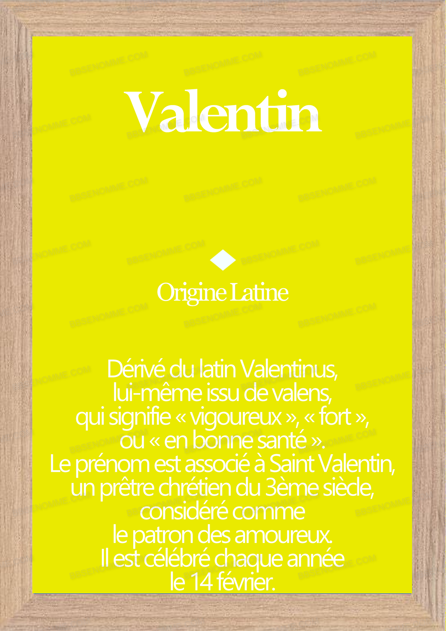 Tableau Prénom Valentin Personnalisé - Origine et Signification