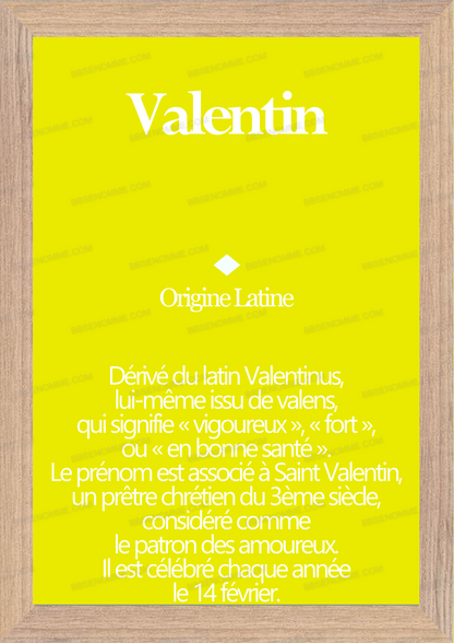 Tableau Prénom Valentin Personnalisé - Origine et Signification