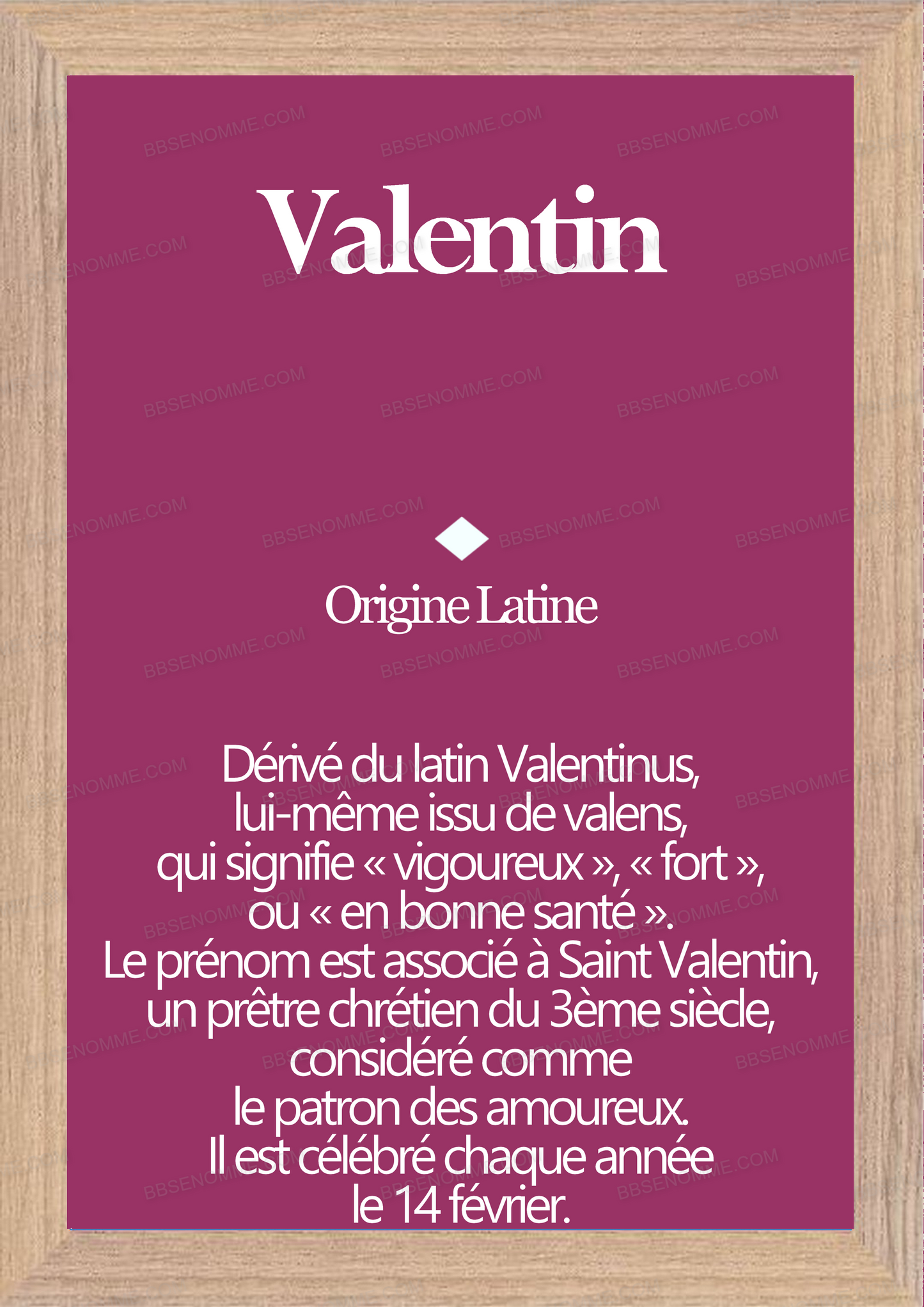 Tableau Prénom Valentin Personnalisé - Origine et Signification