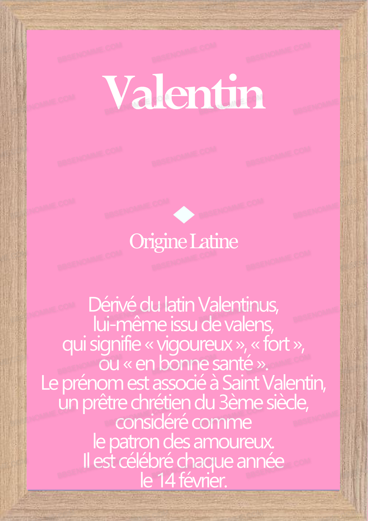 Tableau Prénom Valentin Personnalisé - Origine et Signification