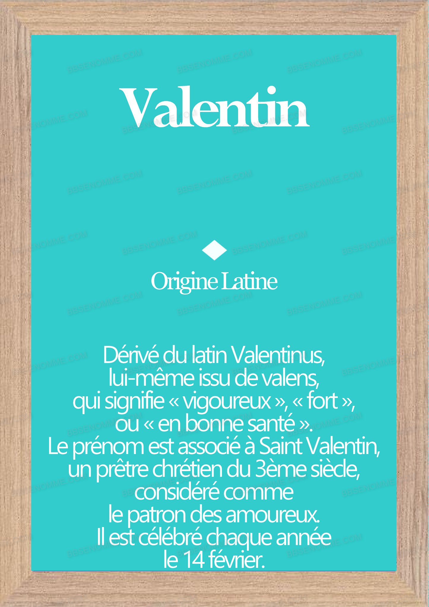 Tableau Prénom Valentin Personnalisé - Origine et Signification