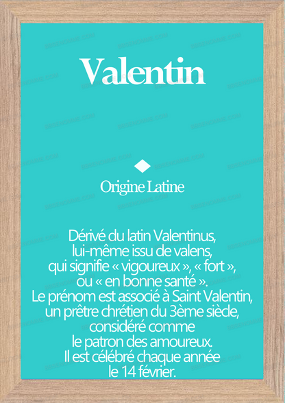 Tableau Prénom Valentin Personnalisé - Origine et Signification
