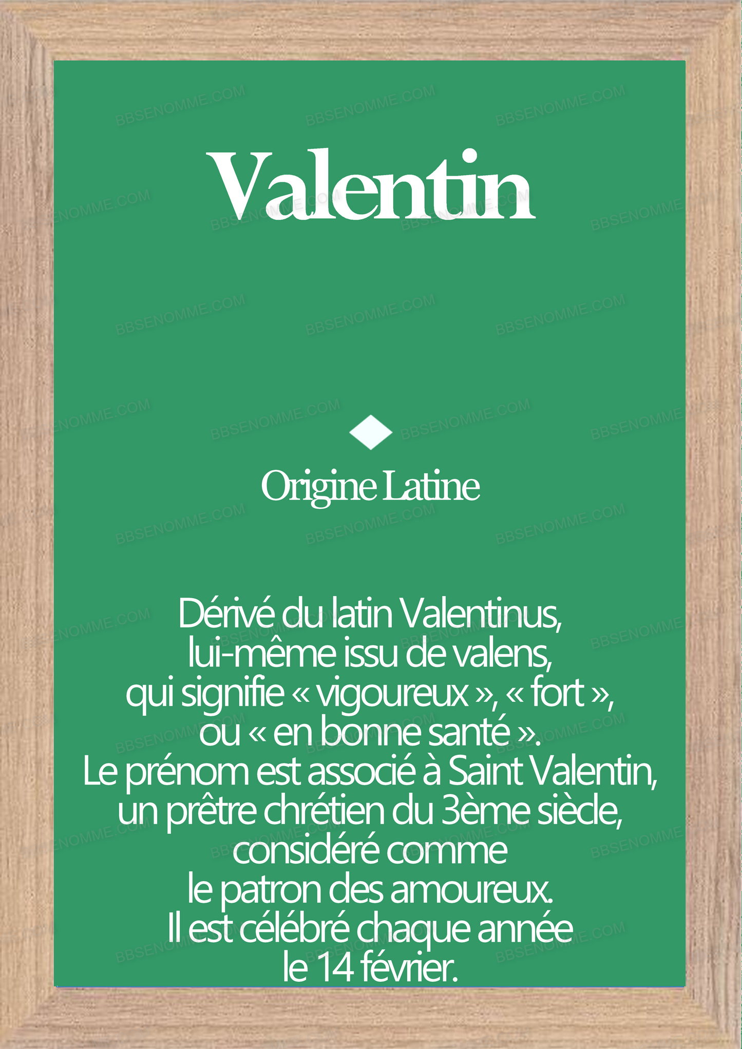 Tableau Prénom Valentin Personnalisé - Origine et Signification