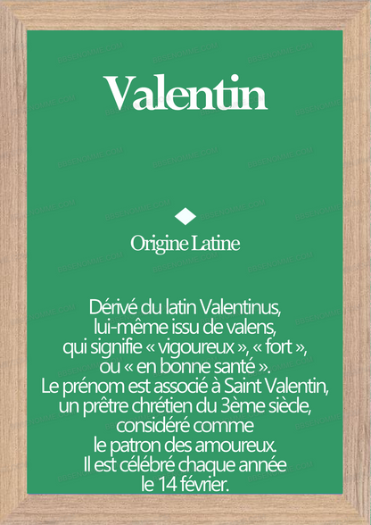 Tableau Prénom Valentin Personnalisé - Origine et Signification