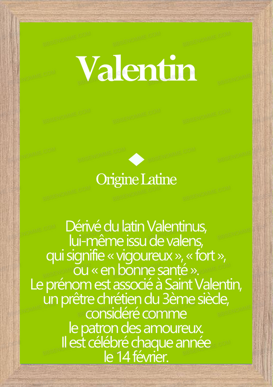 Tableau Prénom Valentin Personnalisé - Origine et Signification