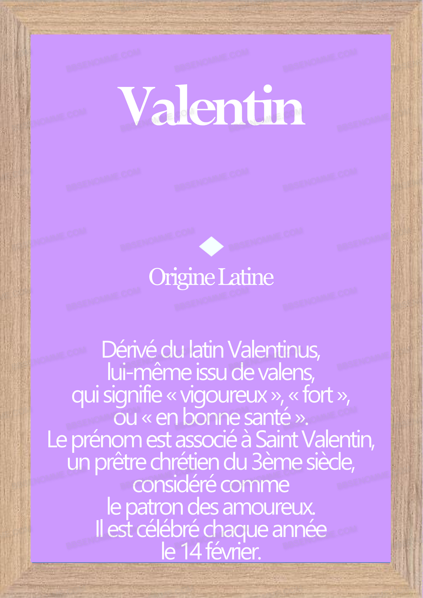 Tableau Prénom Valentin Personnalisé - Origine et Signification