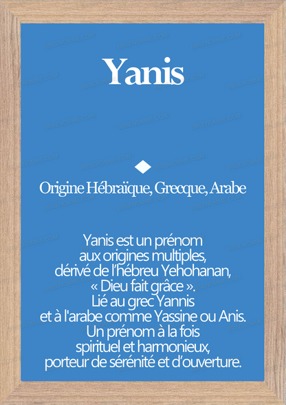 Tableau Prénom Yanis Personnalisé - Origine et Signification
