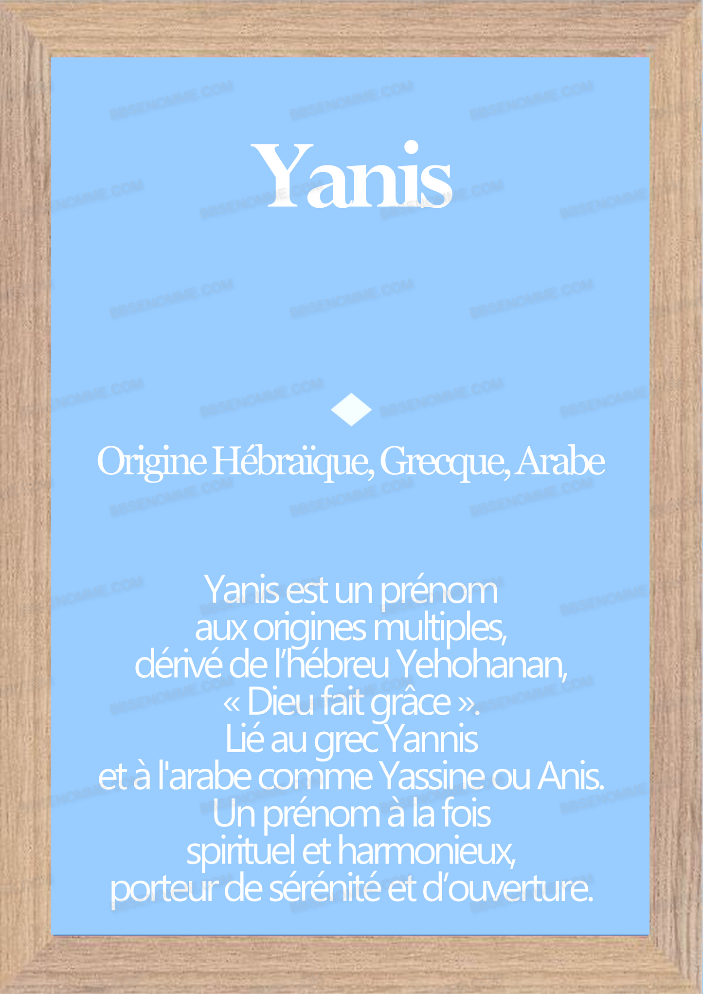 Tableau Prénom Yanis Personnalisé - Origine et Signification