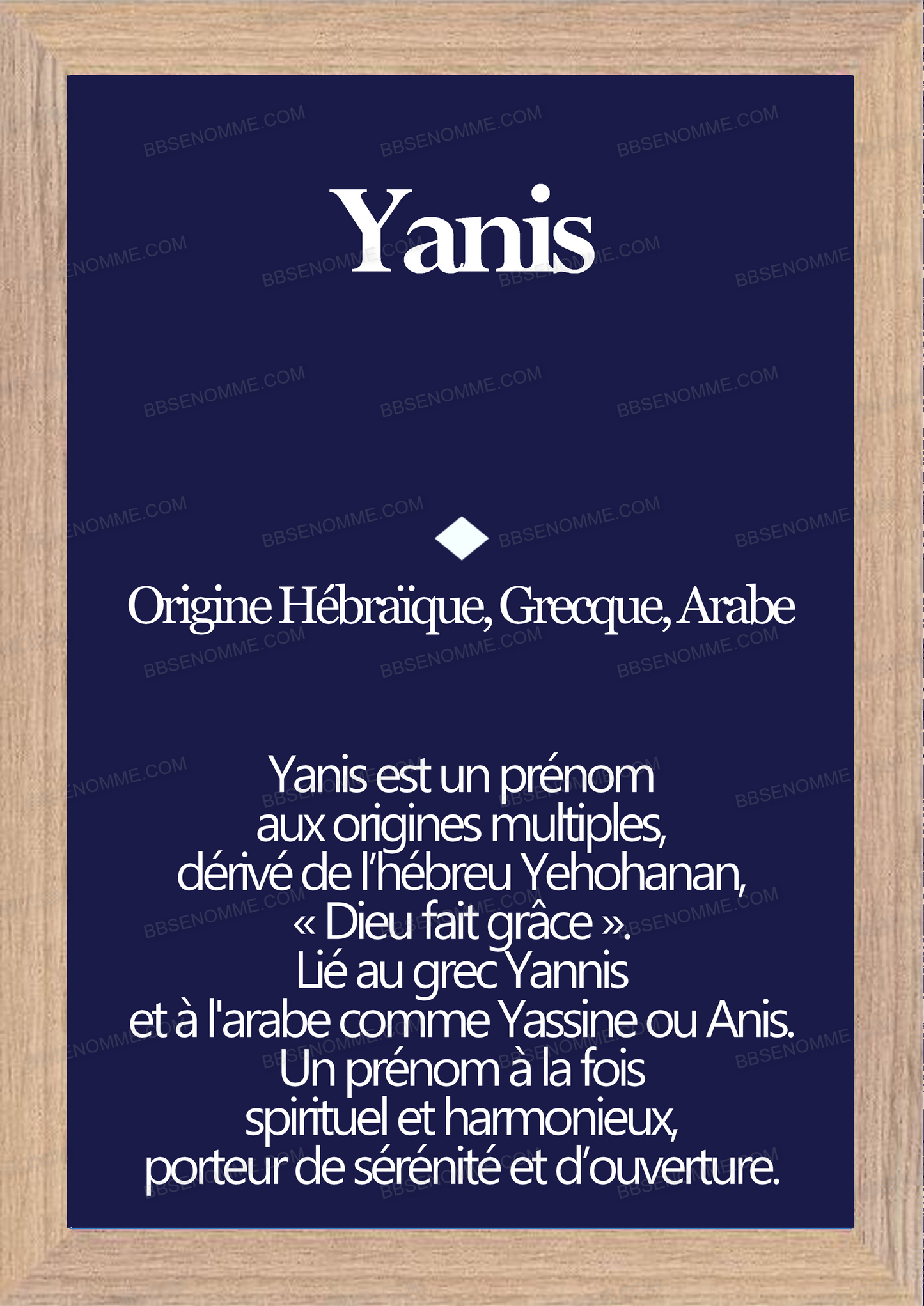 Tableau Prénom Yanis Personnalisé - Origine et Signification
