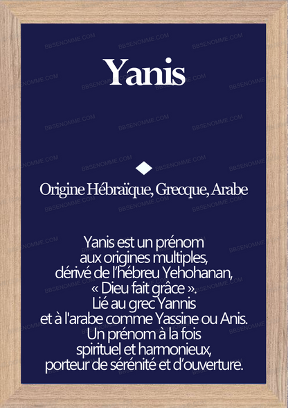 Tableau Prénom Yanis Personnalisé - Origine et Signification