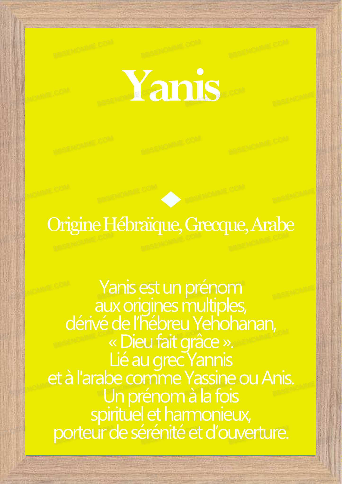 Tableau Prénom Yanis Personnalisé - Origine et Signification