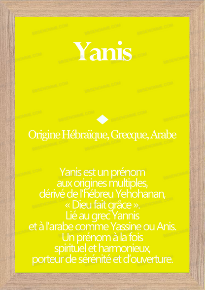 Tableau Prénom Yanis Personnalisé - Origine et Signification