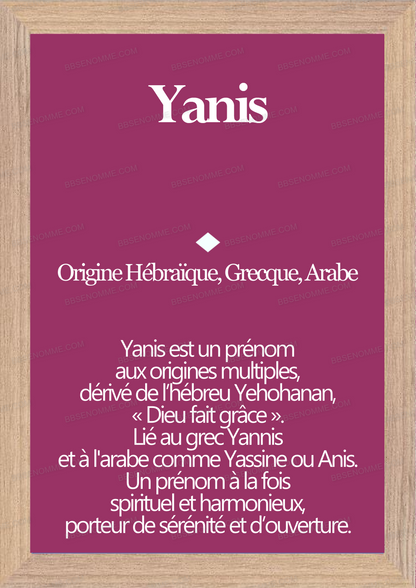 Tableau Prénom Yanis Personnalisé - Origine et Signification