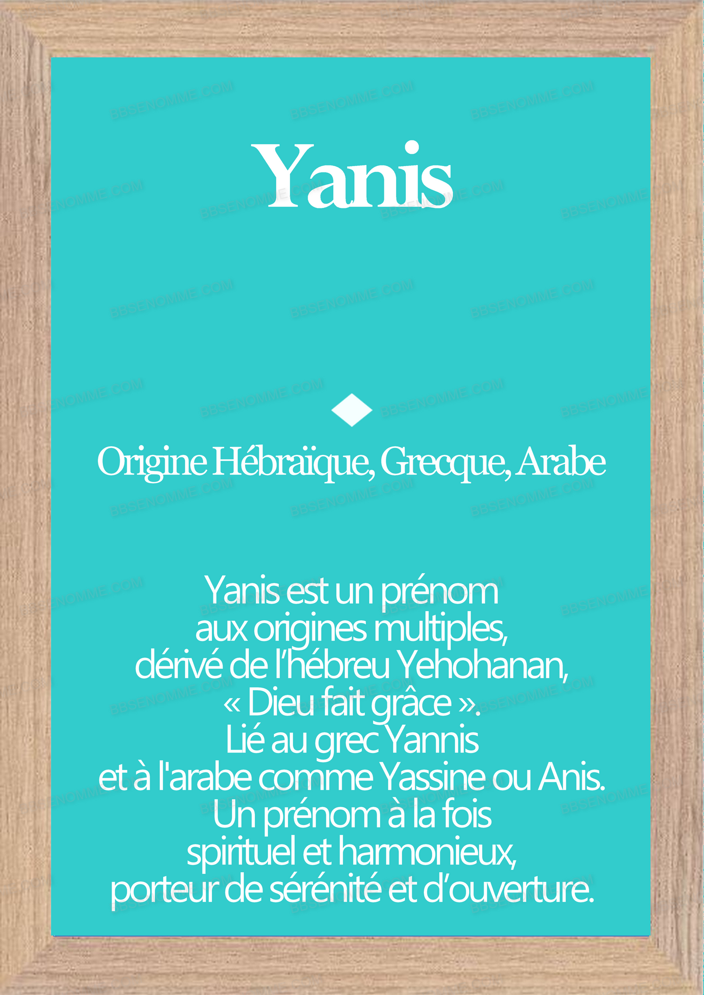 Tableau Prénom Yanis Personnalisé - Origine et Signification
