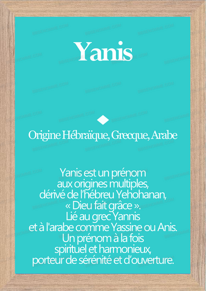 Tableau Prénom Yanis Personnalisé - Origine et Signification