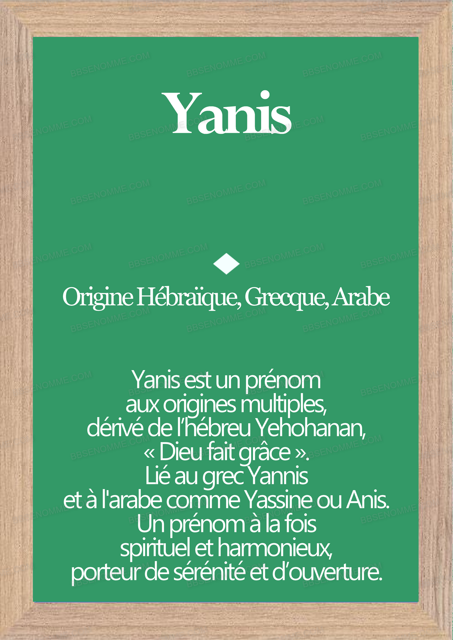 Tableau Prénom Yanis Personnalisé - Origine et Signification