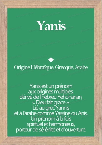 Tableau Prénom Yanis Personnalisé - Origine et Signification