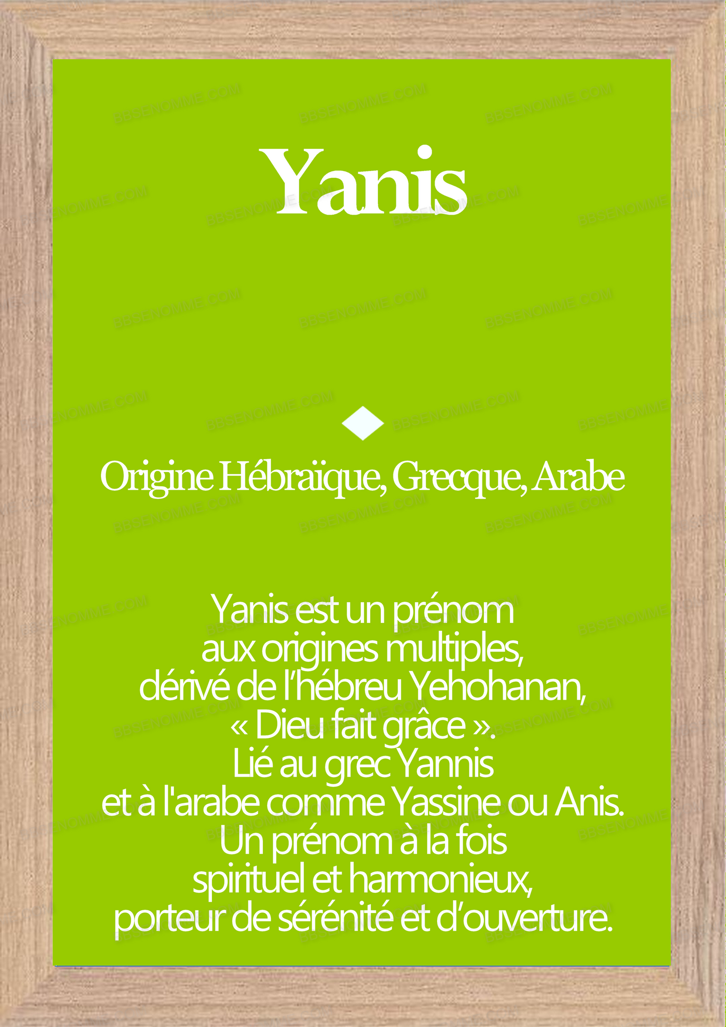 Tableau Prénom Yanis Personnalisé - Origine et Signification