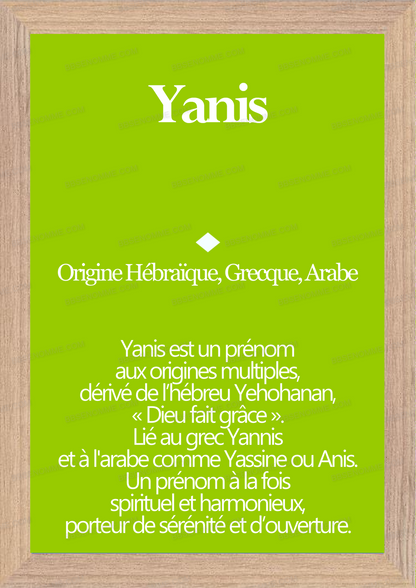 Tableau Prénom Yanis Personnalisé - Origine et Signification