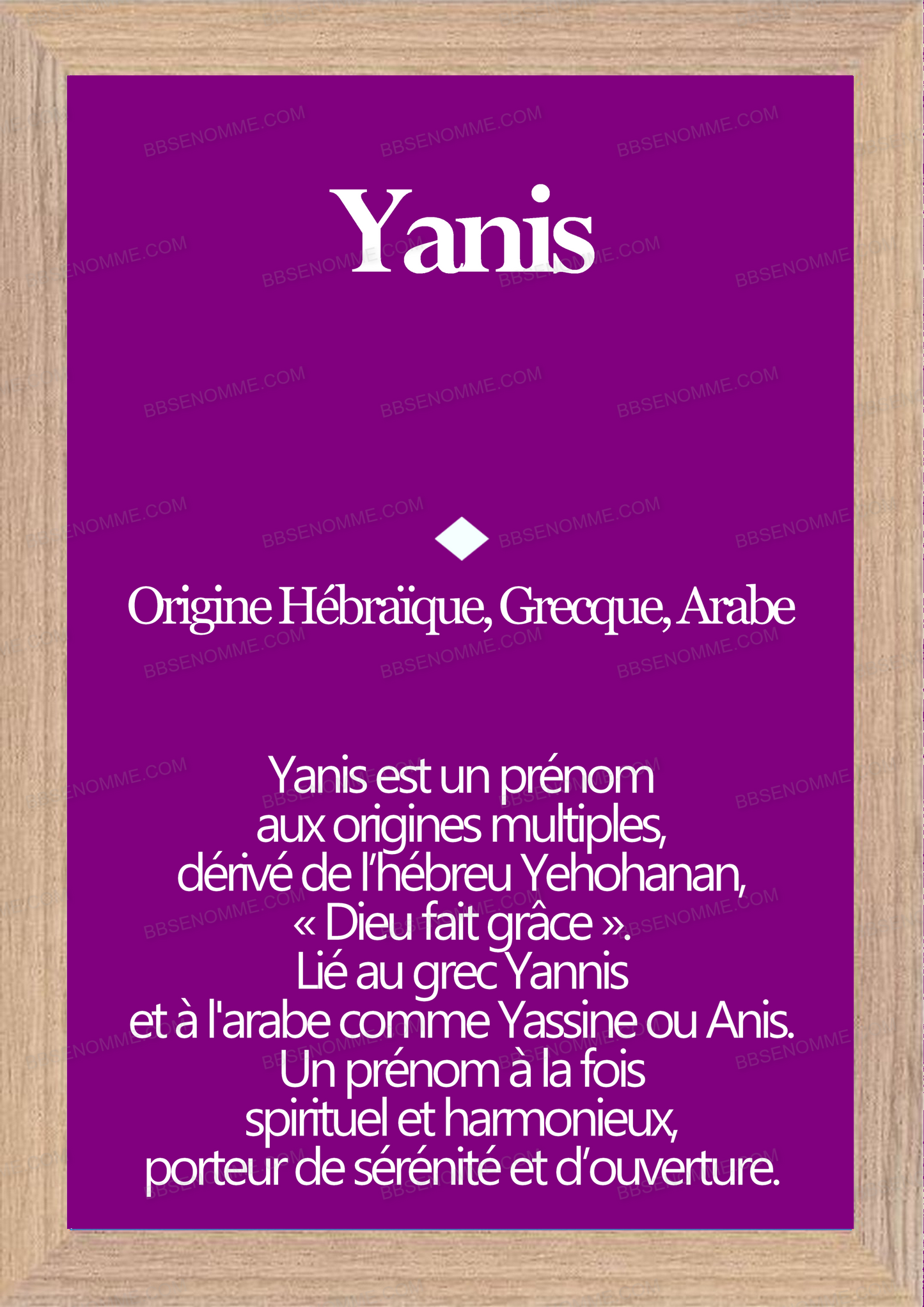 Tableau Prénom Yanis Personnalisé - Origine et Signification