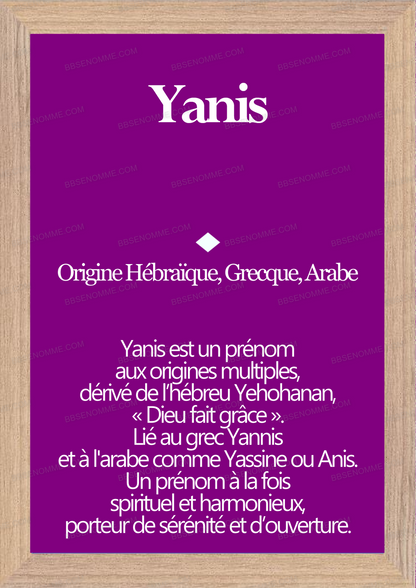 Tableau Prénom Yanis Personnalisé - Origine et Signification