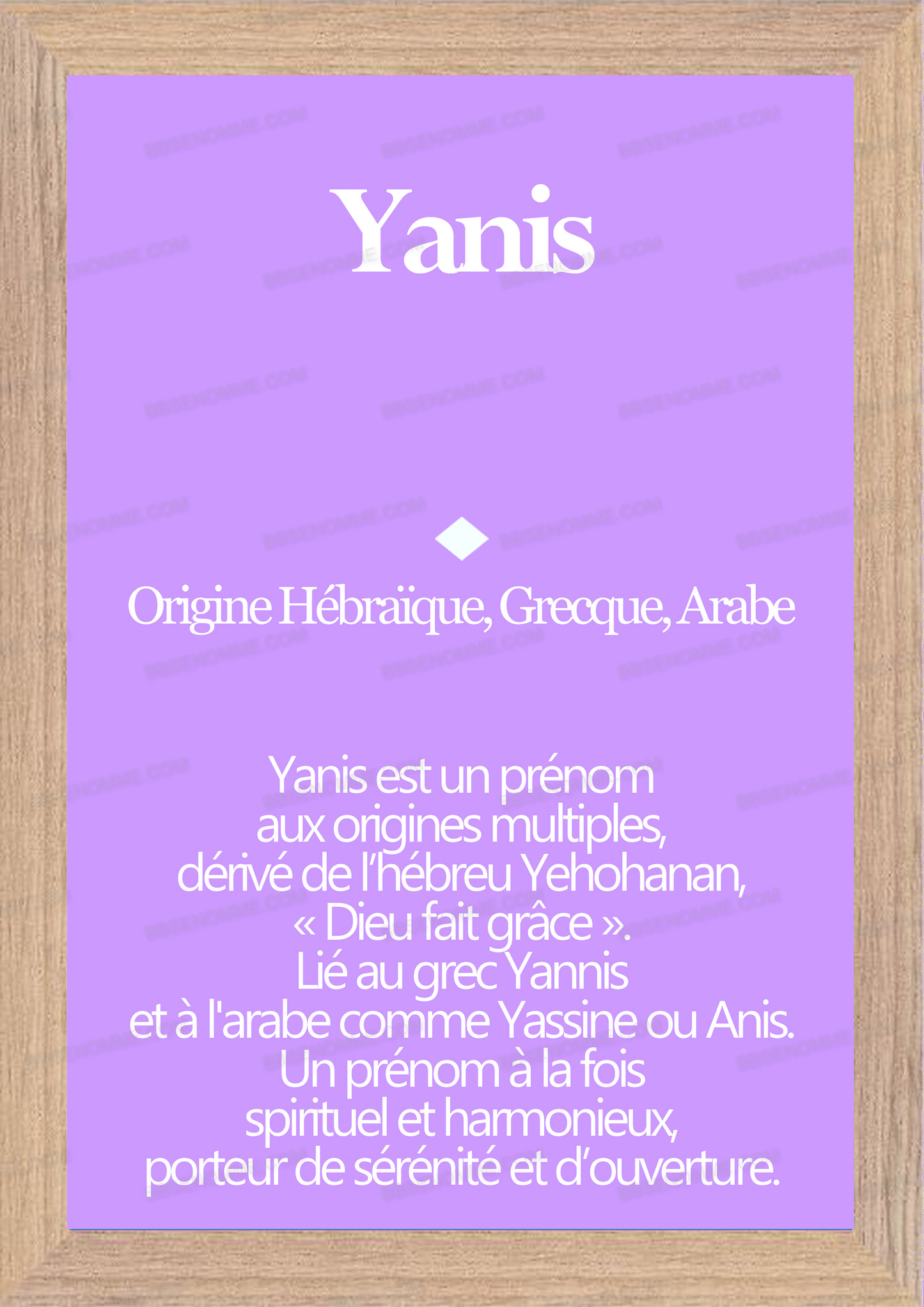 Tableau Prénom Yanis Personnalisé - Origine et Signification