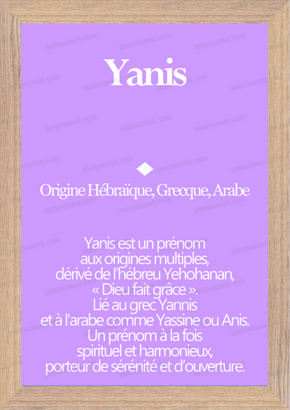 Tableau Prénom Yanis Personnalisé - Origine et Signification